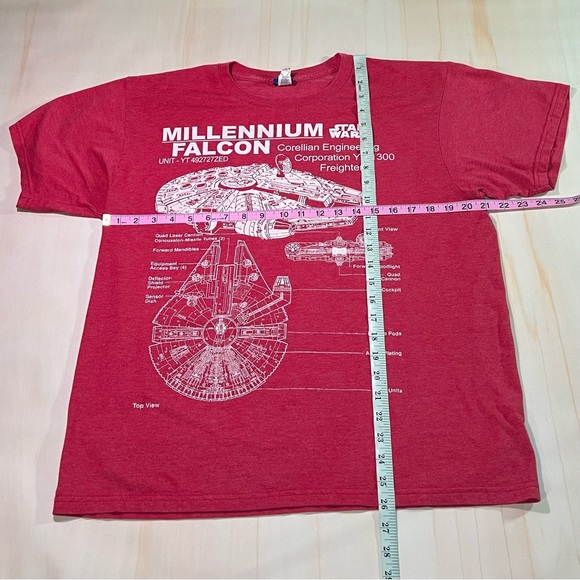Star Wars Mens Large Millennium Falcon Shirt Blueprints Red - Picture 2 of 3